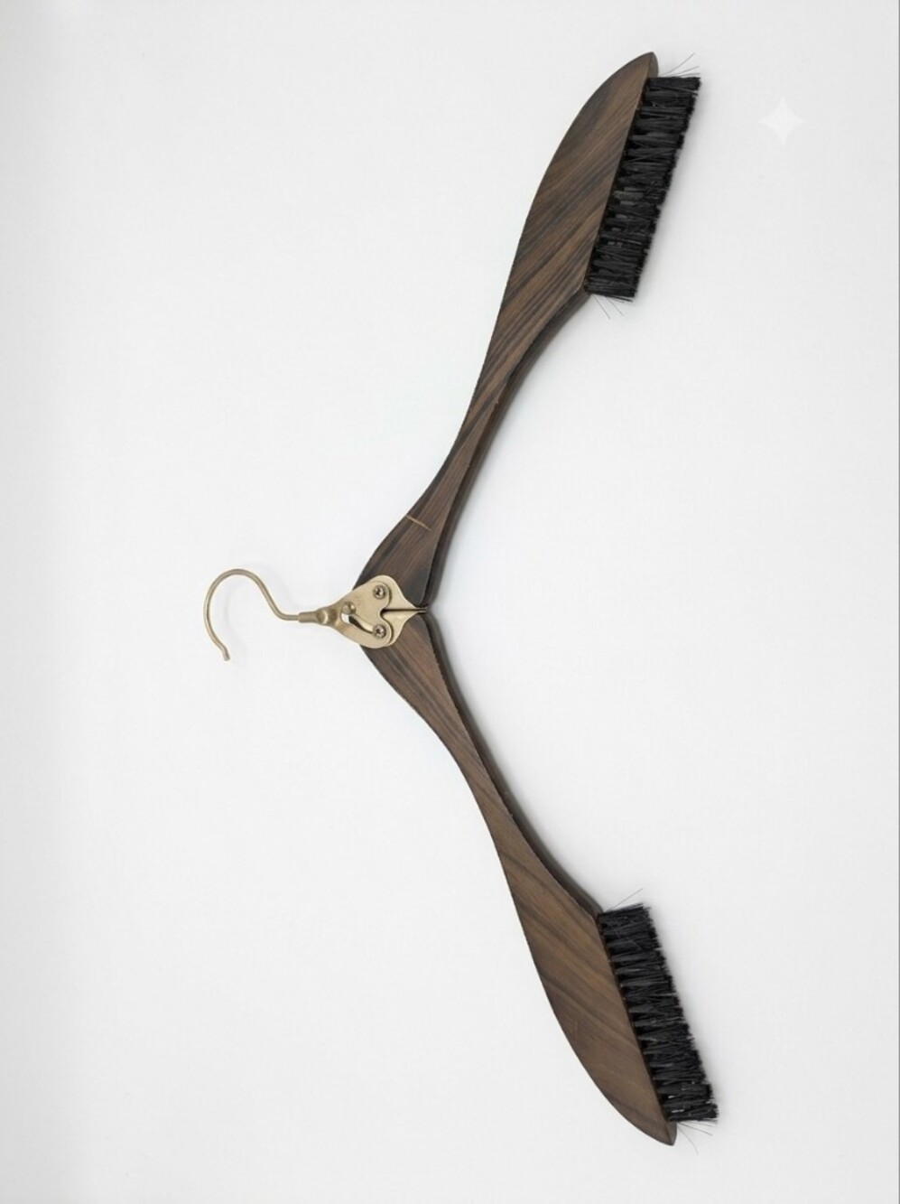 Vintage Folding Wooden Suit Hanger with Built-in Garment Brushes